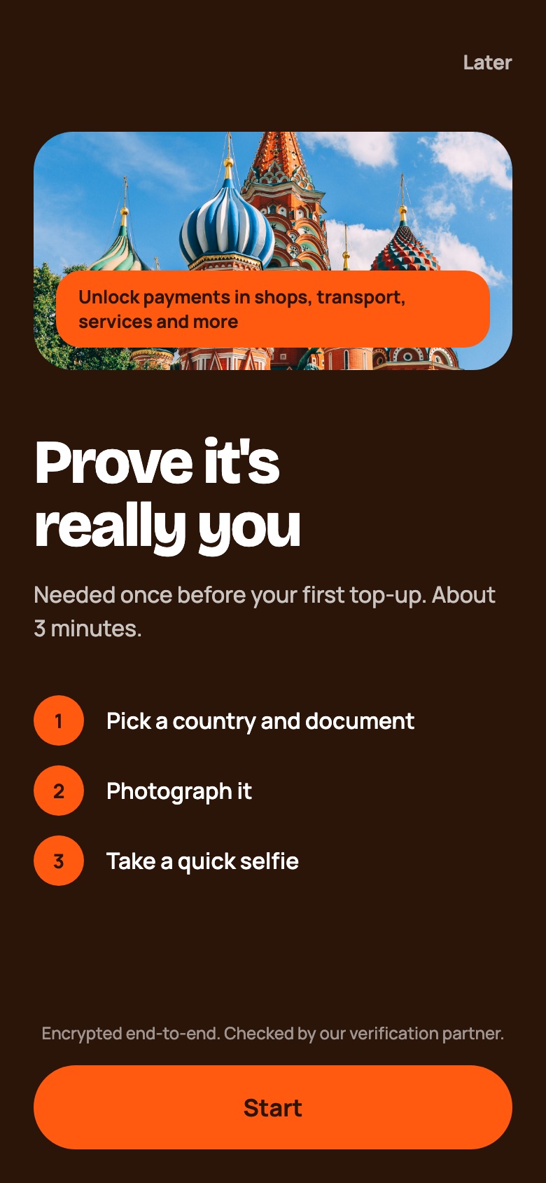Verification intro screen listing three steps