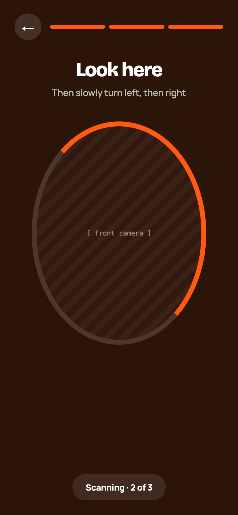 Selfie screen with an oval frame and progress ring